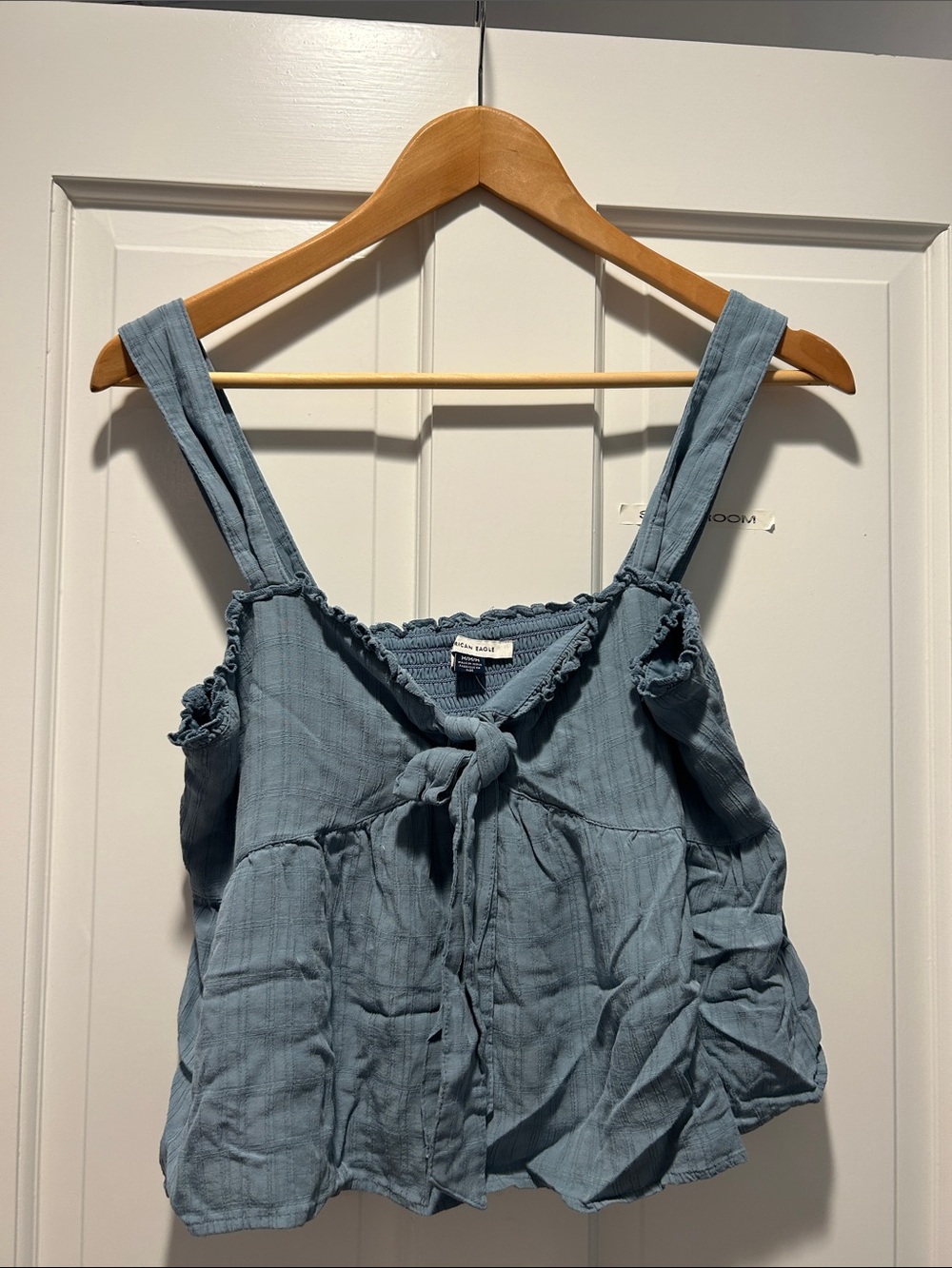 American Eagle Outfitters Dusty Blue Tie-Front Cotton Tank
